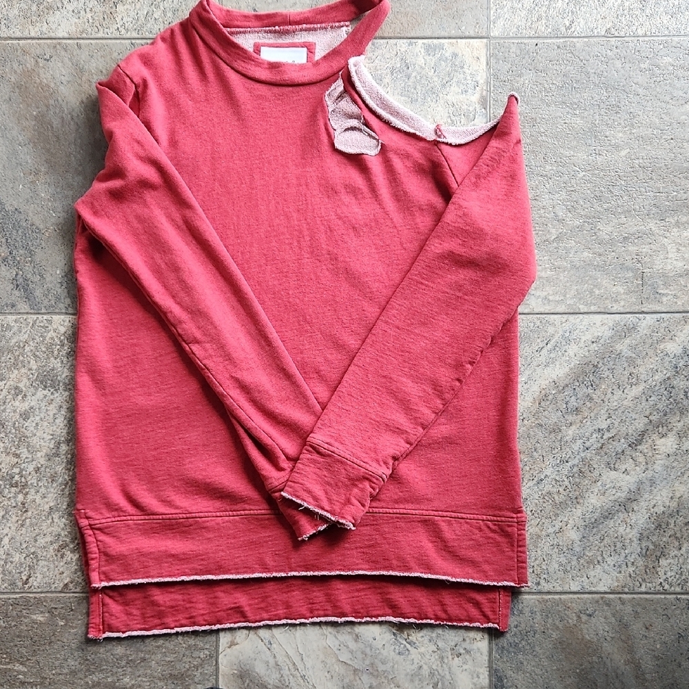 Chelsea Deboer Distressed Long Sleeve Pullover Tee in Red